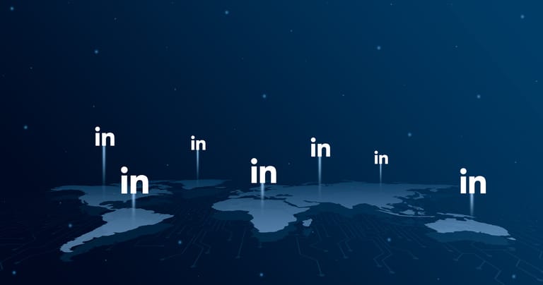 LinkedIn logo icons all continents world map